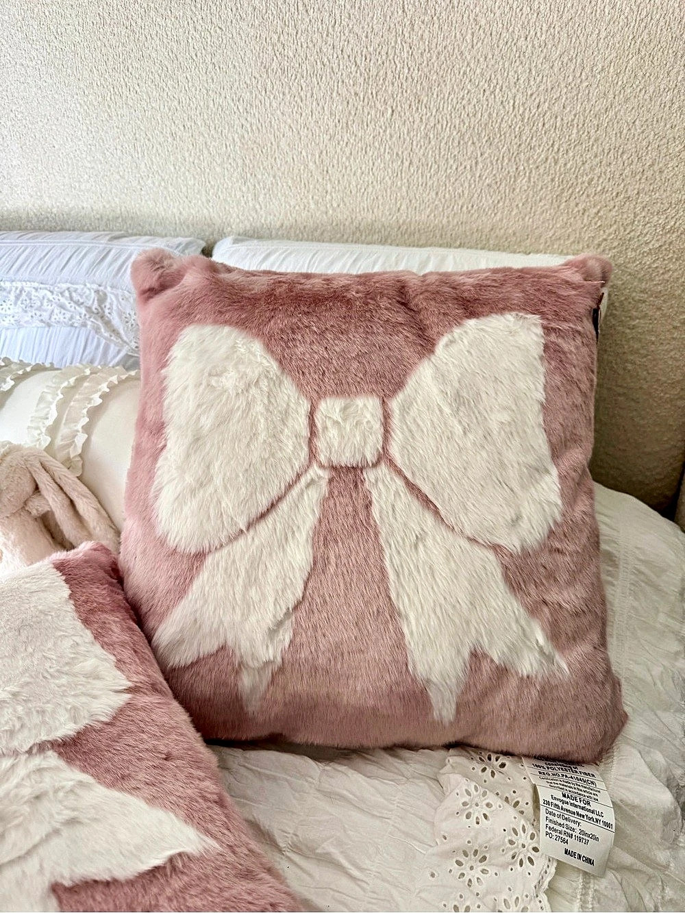 Pink & Cream Bow Accent Pillow
